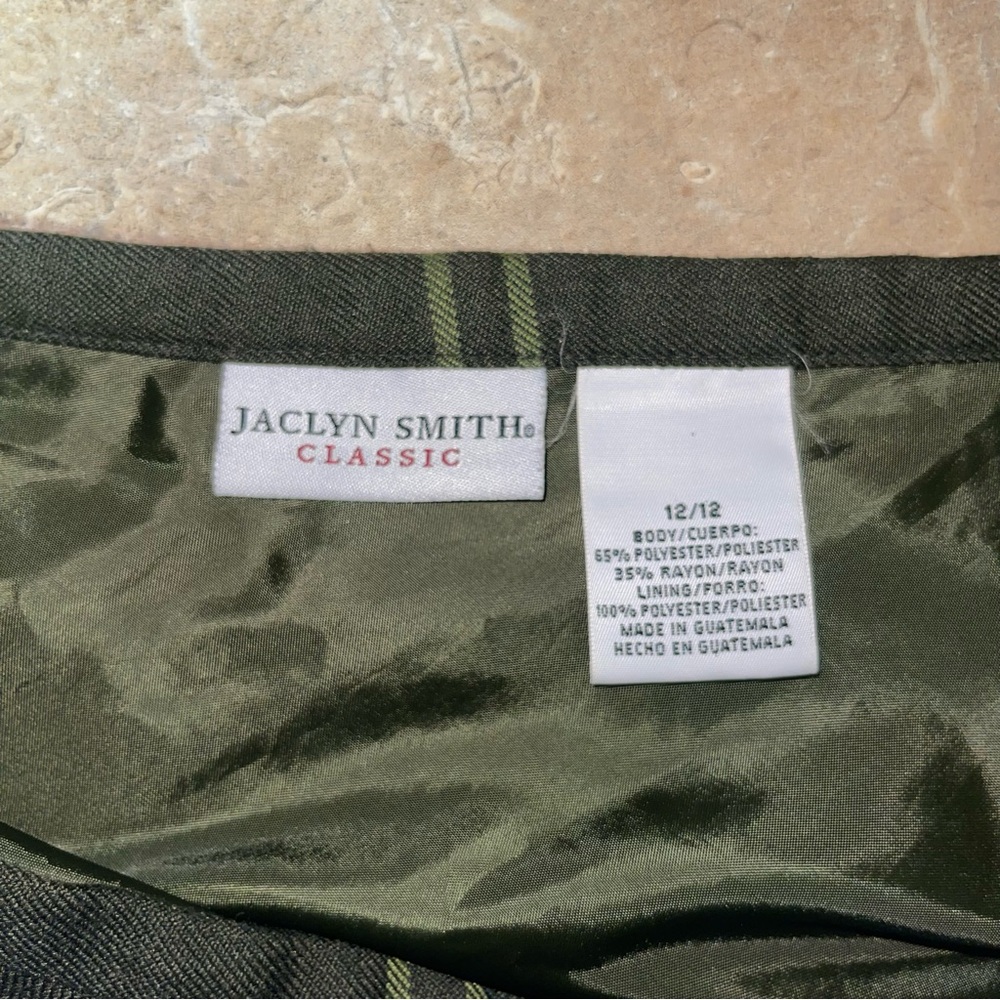 Jaclyn Smith Plaid Skirt Green Neutral Color Size 12/14 Lined Fall Winter Career - Picture 7 of 8